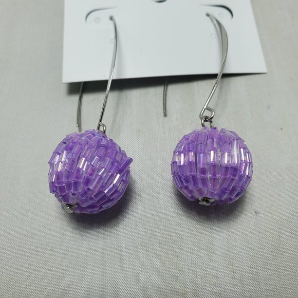 Signature lavender ball silver fish hook earring 2.5 length - Picture 3 of 4